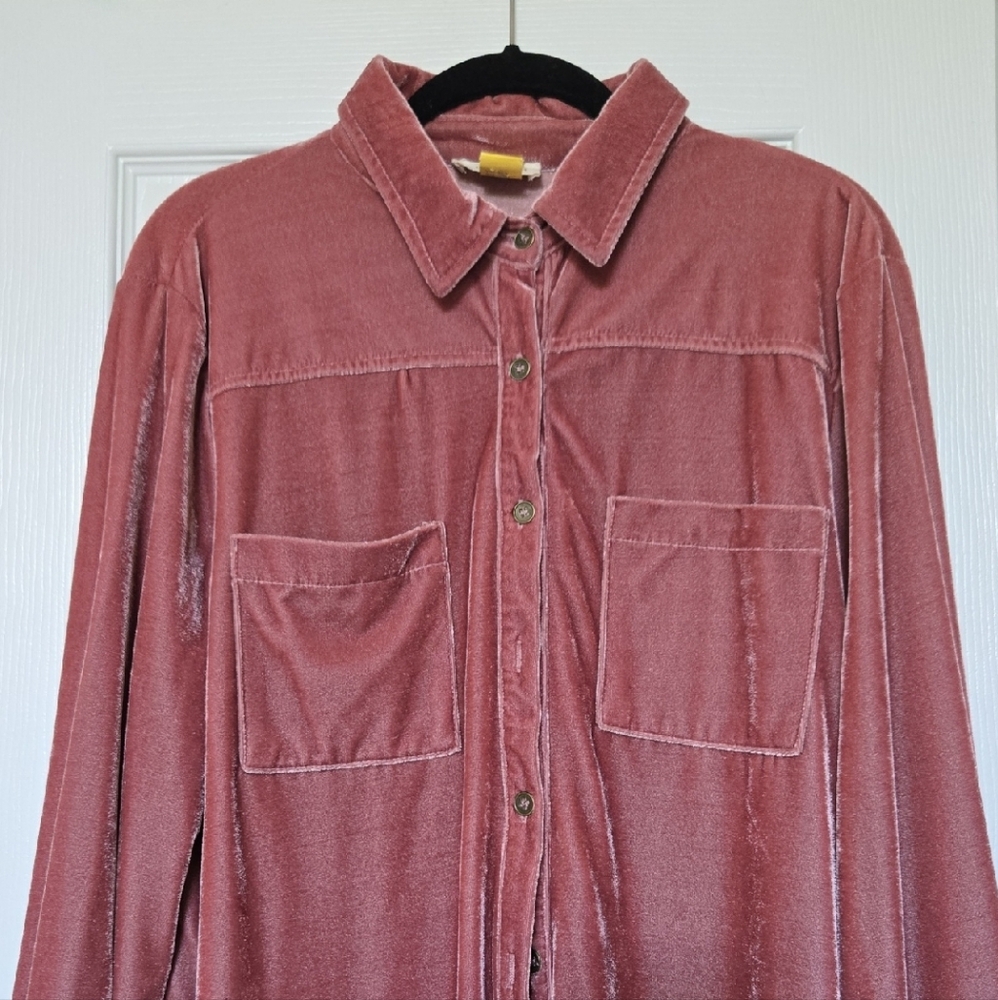 Velvet Button Down Shirt - Pink